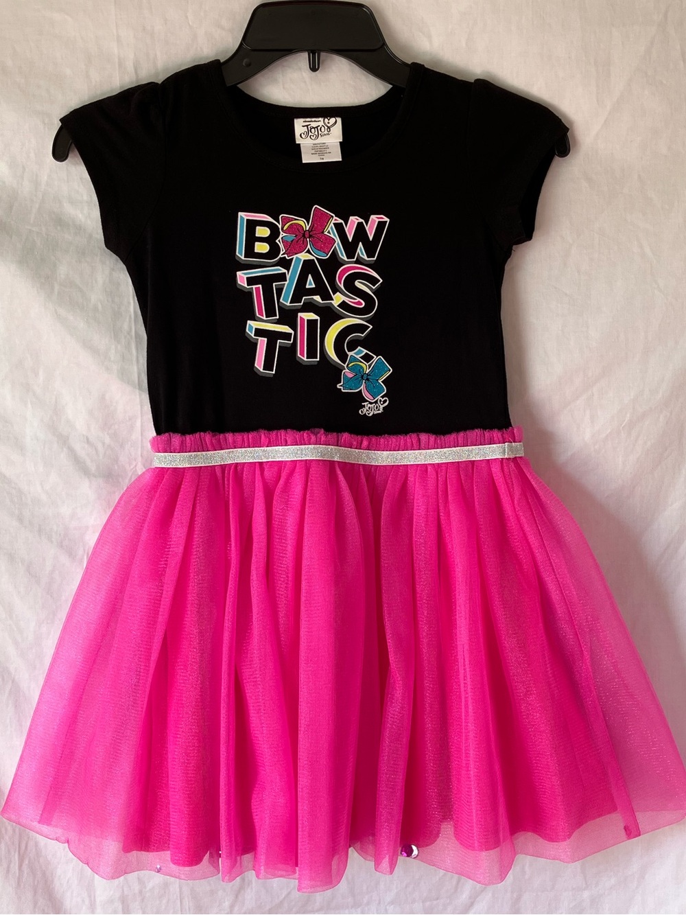JoJo Siwa Girls "Bow-Tastic" Black & Hot Pink Tulle Dress Size 7/8